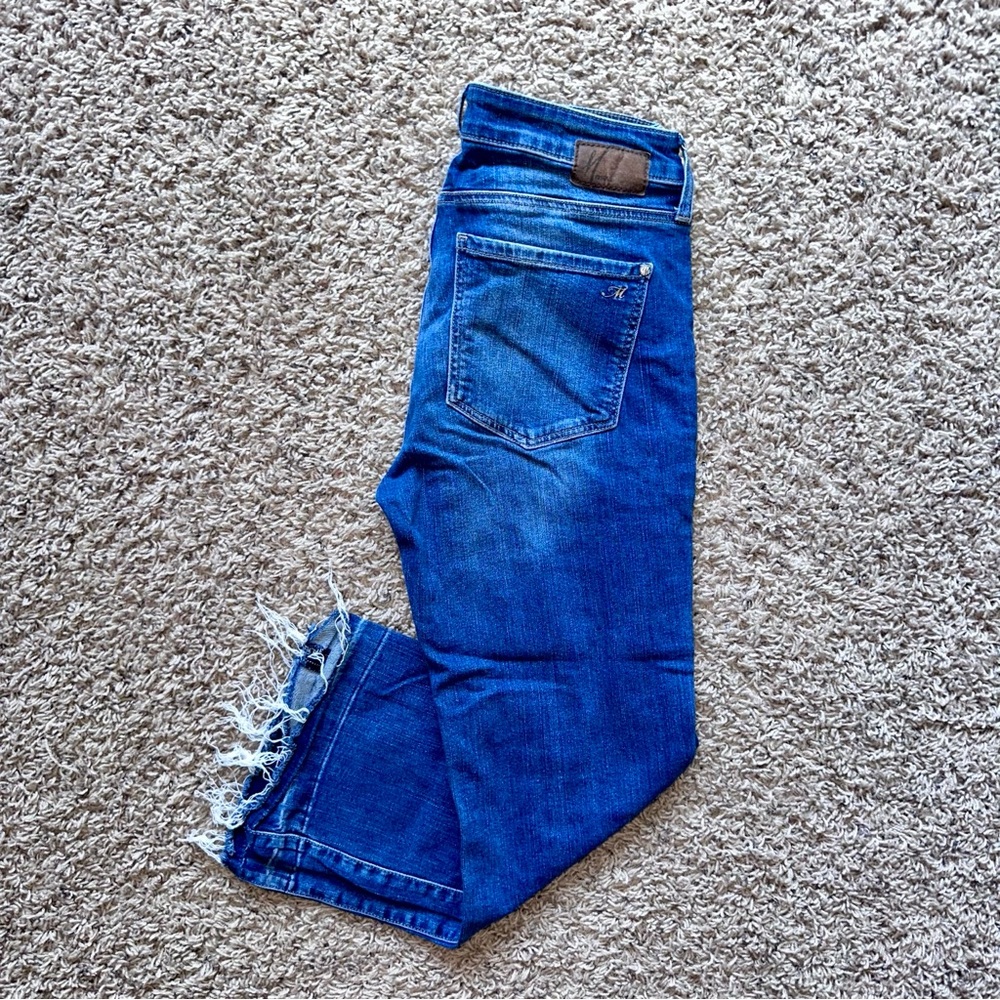 Mavi Ankle Cropped Jeans With Raw Hem Distressed Details Wide Leg Straight 30